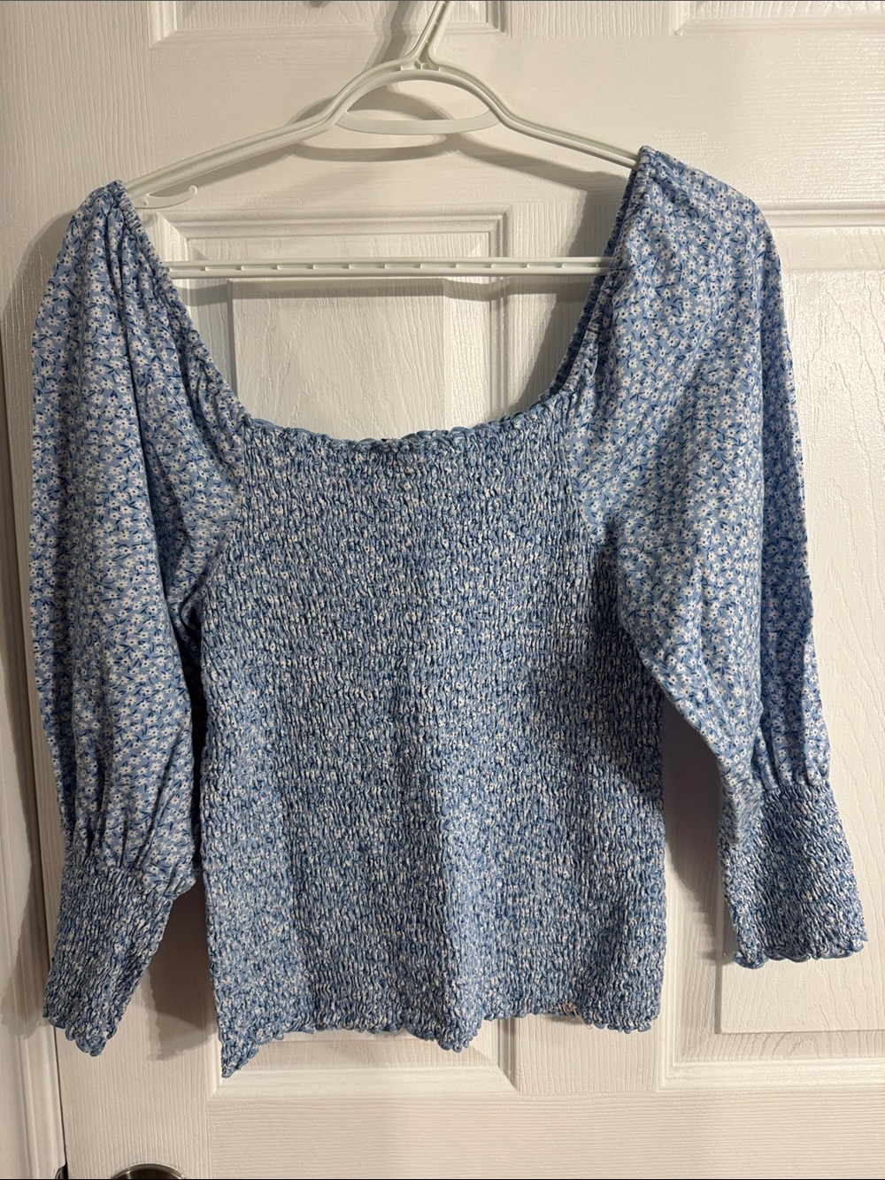 Kismet Blue Smocked Floral Peasant Top